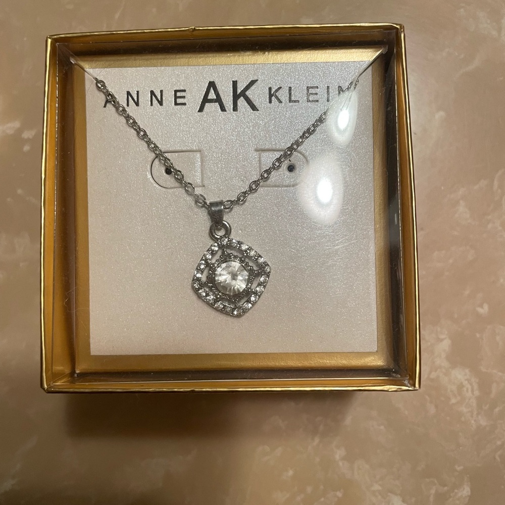 Anne Klein Silver Necklace with Crystal Pendant